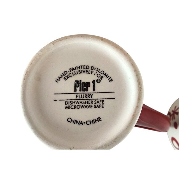 Pier 1 Set Of 2 Red & White Hand-Painted Flurry Mugs Dishwasher & Microwave Safe - Picture 7 of 12
